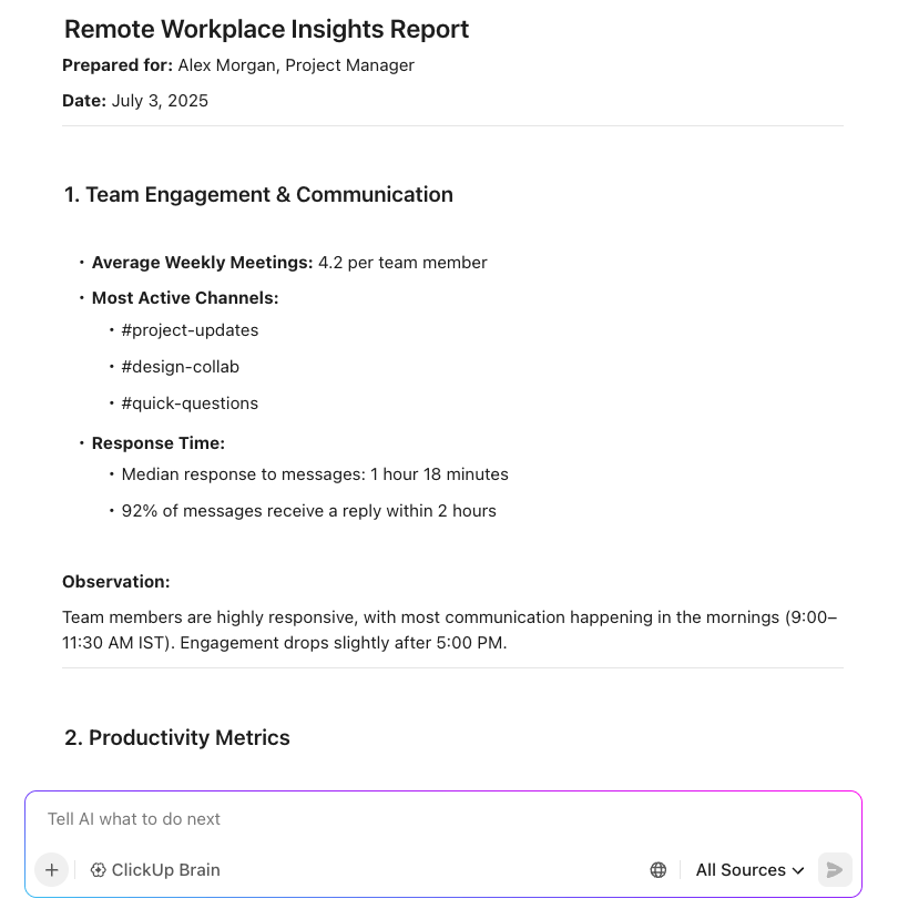Remote work insights Clickup brain